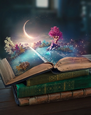 Livre ouvert sur un monde fantastique