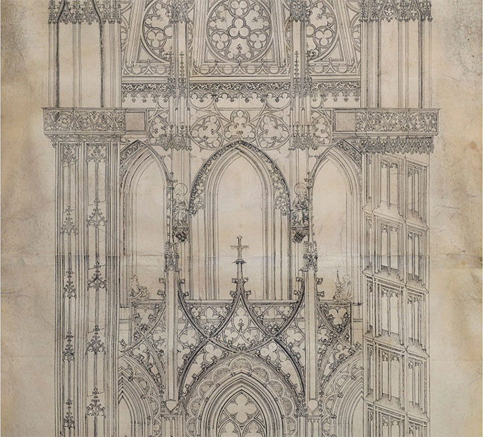 Élévation de la haute tour de la cathédrale de Strasbourg, projet de flèche - Johannes ou Jean, Hans, Hültz Architecte, vers 1419